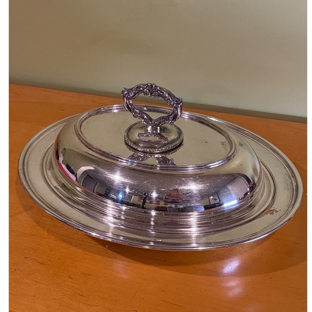 Sheridan Silver Plated Oval Covered Casserole Serving Dish Ornate Handle 11 inch